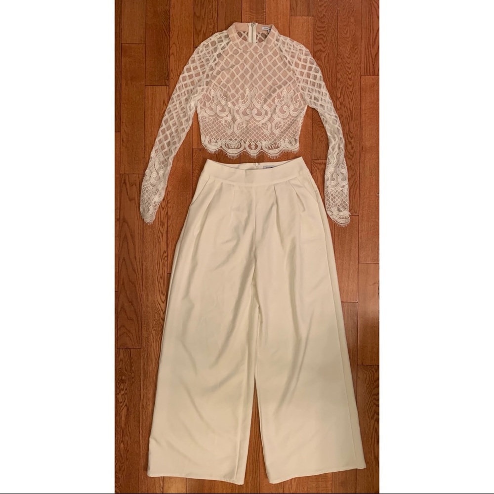 Fashion Nova White Lace Two Piece Jumpsuit - Small